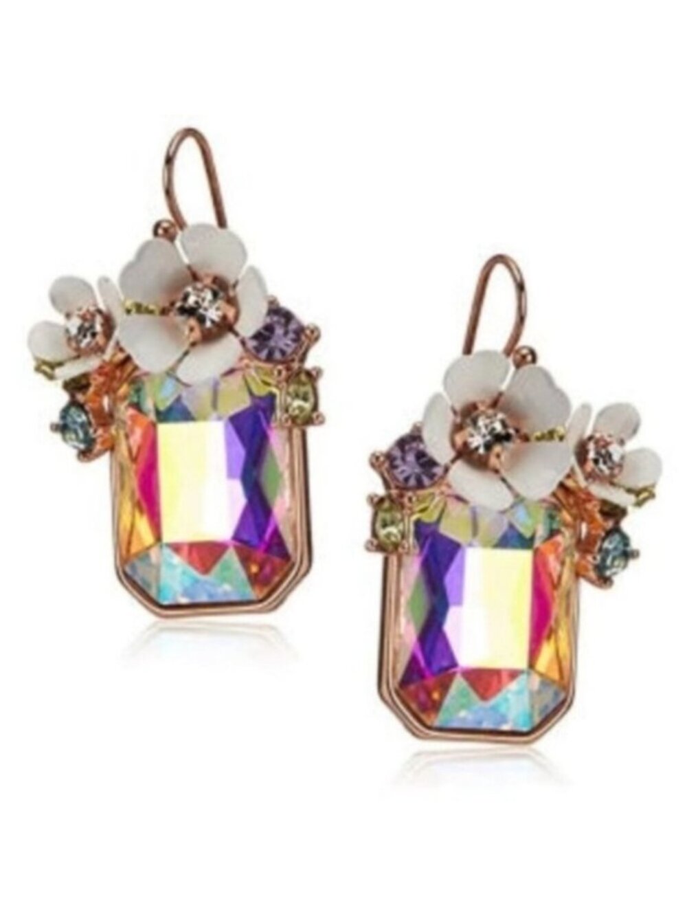 Betsey Johnson Flower Vintage Crystal Cluster Stone Drop Women Earring